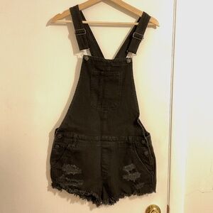 American Eagle Black Overall Shorts